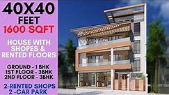 40X40 Feet 1600 sqft House Design for Rented Floor | House for Commercial Use | 12X12 Meter | ID-066