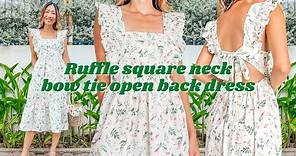 DIY Ruffle square neck bow tie open back dress | Making my birthday dress | Sewing tutorial