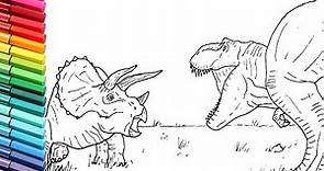 T-Rex VS Triceratops Drawing and Coloring Dinosaurs - How to draw Dino from Jurassic World