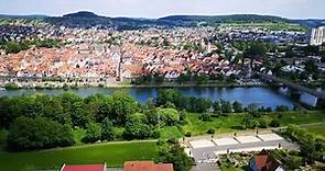 Schöner Blick auf Karlstadt und Mühlbach im Landkreis Main-Spessart von der Burgruine Karlsburg aus