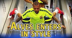 Dani Alves goes down escalator head first ahead of Champions League final