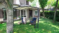 JOYSIDE 10 ft. x 10 ft. Steel Arched Pergola with Beige Shade Canopy F11A-THD