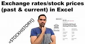 Excel exchange rates: STOCKHISTORY/data types for stocks & currencies