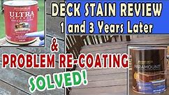 Deck stain review after 3 years. Problems re-staining, SOLVED.