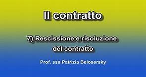 Il contratto 7) Rescissione e risoluzione del contratto