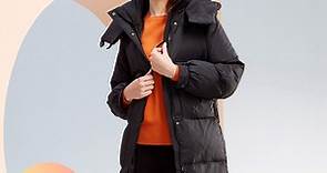 MYVEGA麥雪爾 MA超大口袋寬鬆長版連帽羽絨外套-黑 | 風衣外套 | Yahoo奇摩購物中心