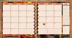 FREE November 2020 Calendar For OneNote App With Fall Theme.
