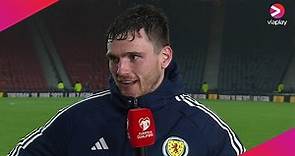 Scotland's Andy Robertson gives a lengthy interview after 2-0 win against Spain at Hampden Park