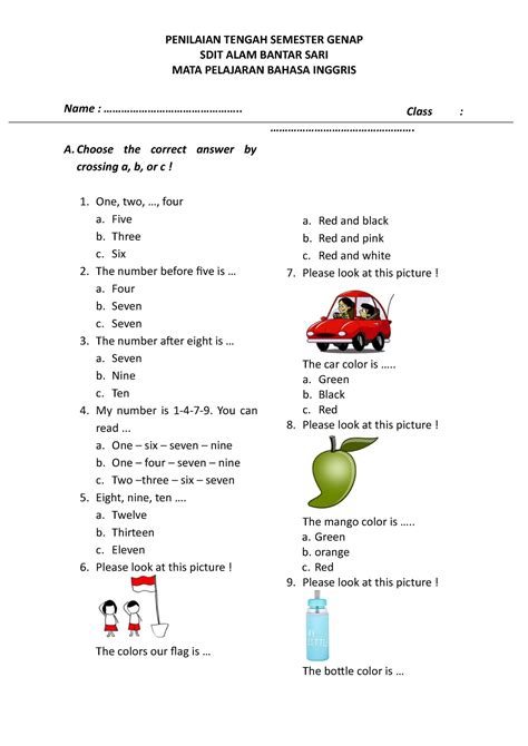 Soal Bahasa Inggris Kelas 1 SD PDF Tips