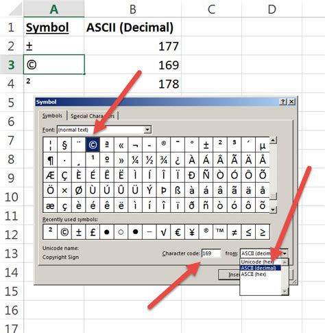 1 2 symbol in excel shortcut
