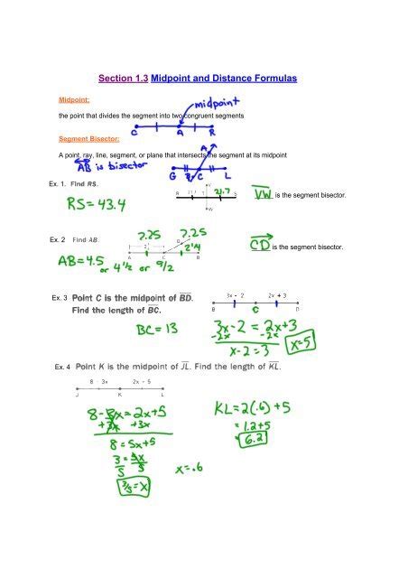 1.3 midpoint and distance formulas answer key