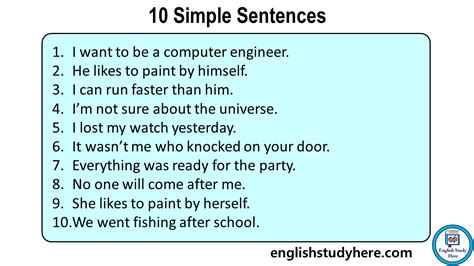 10 example of simple sentence