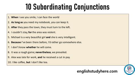 10 example of subordinating conjunctions