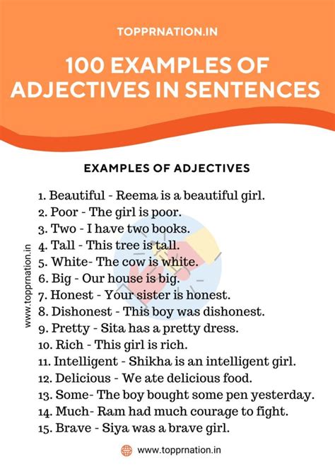 10 examples of adjectives in sentences with answers pdf