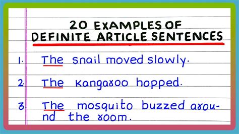 10 examples of definite articles in sentences