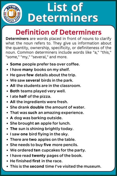 10 examples of determiners with answers