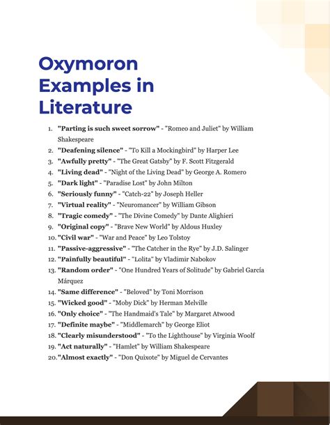 10 examples of oxymoron in literature