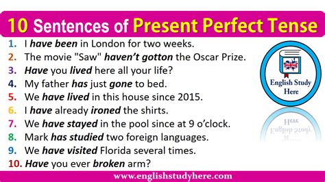 10 examples of present perfect tense with answers