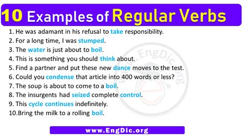 10 examples of regular verbs brainly