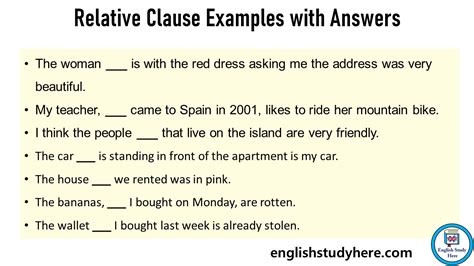 10 examples of relative clause with answers class 10