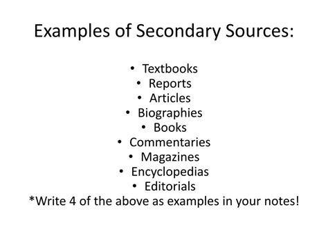 10 examples of secondary sources in history