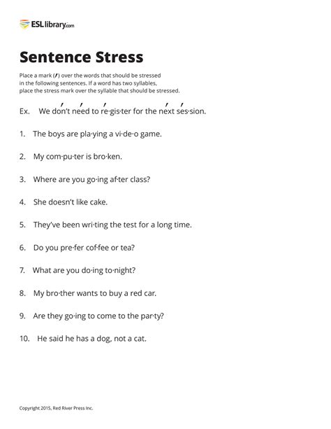 10 examples of sentence stress with answers pdf
