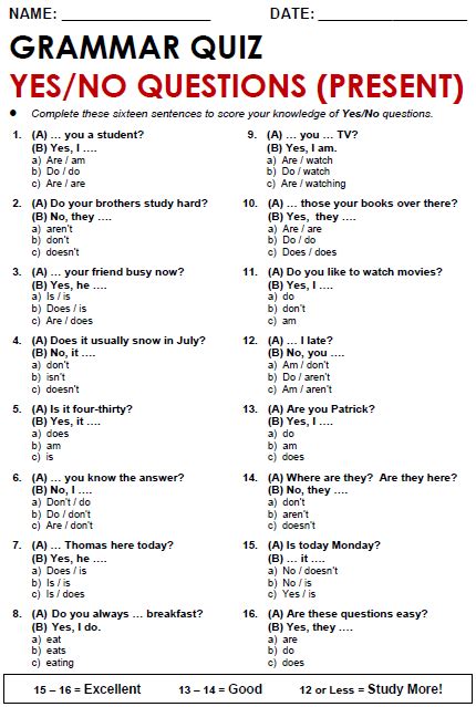 10 examples of yes or no questions pdf