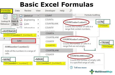 10 functions of ms excel with examples and formulas