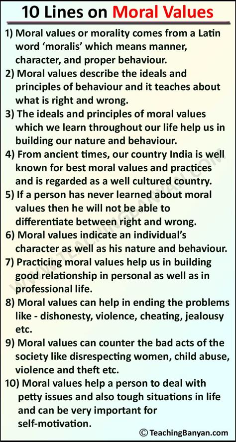 10 lines on moral values for class 3