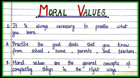 10 moral values in sentence in english