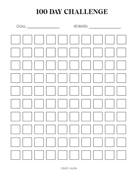 100 Day Challenge Printable
