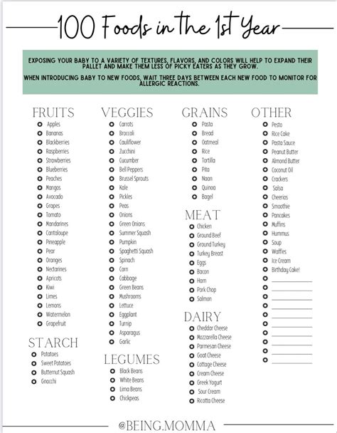 100 Foods Before 1 Printable