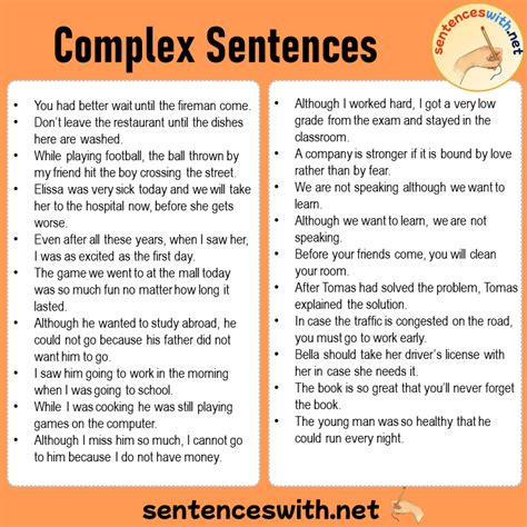 100 examples of complex sentences in english