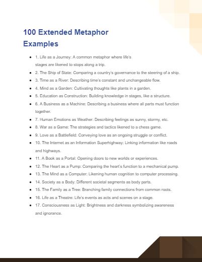 100 examples of extended metaphor