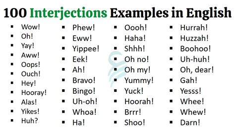 100 examples of interjection words
