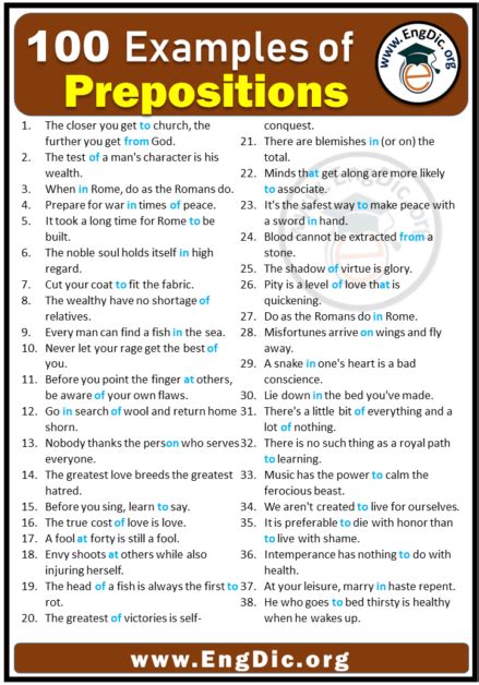 100 examples of preposition sentences with answers