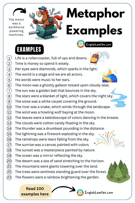 100 examples of similes and metaphors for students