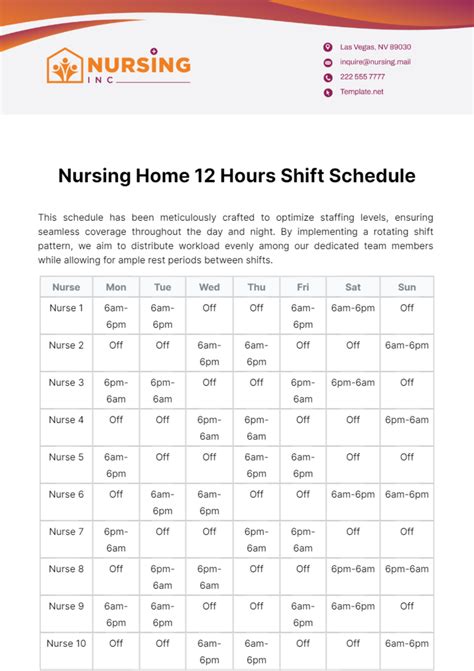 12 hour shift nursing schedule template