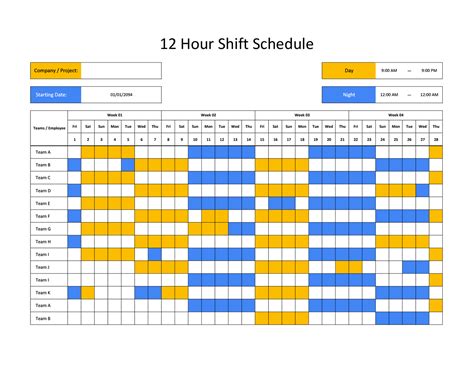 12 hour shift schedule excel