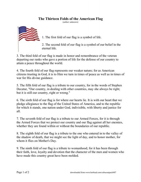 13 Folds Of The Flag Script Printable
