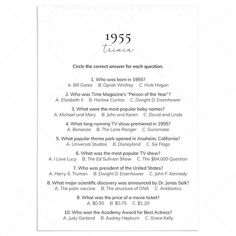1955 trivia questions and answers uk