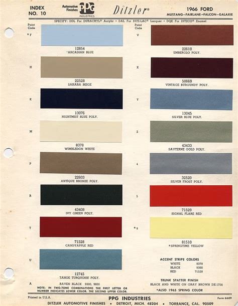 1966 Mustang Color Chart