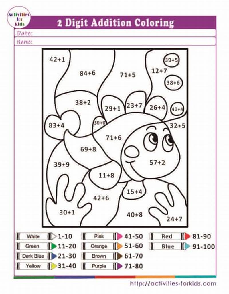 2 Digit Addition Coloring Worksheets