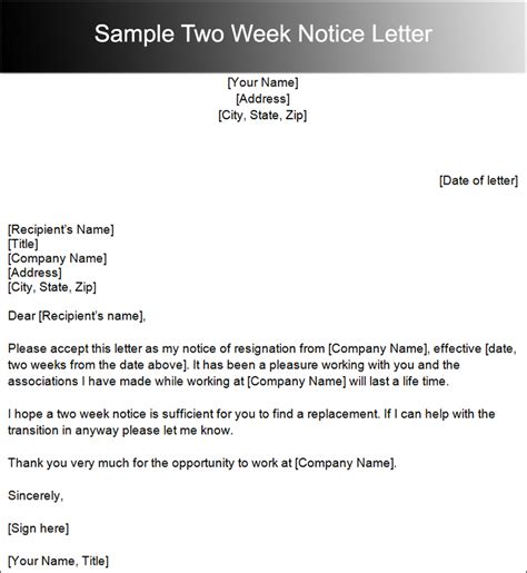 2 Week Letter Notice Template