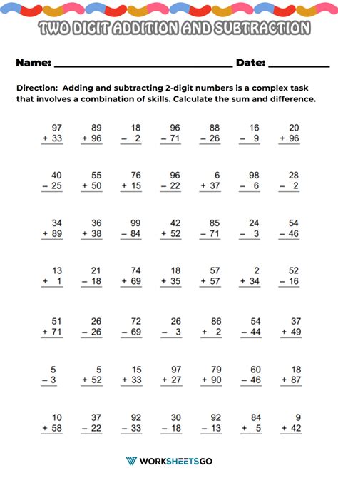 2 digit addition and subtraction problems with regrouping