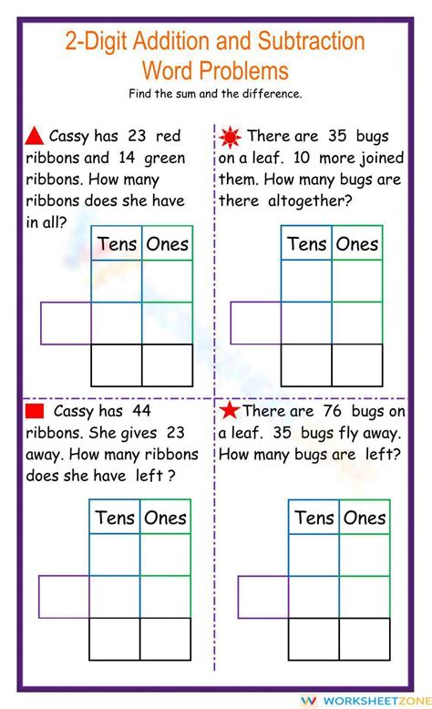 2 digit addition and subtraction word problems with regrouping