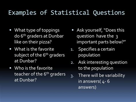 2 examples of statistical questions