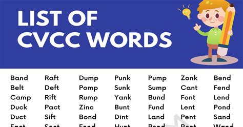 20 examples of ccvcc words