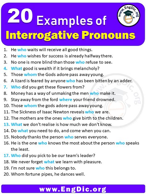 20 examples of interrogative pronouns in a sentence