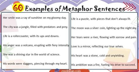 20 examples of metaphor for students in english